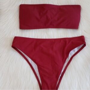 Chic Red Bandeau Bikini Set